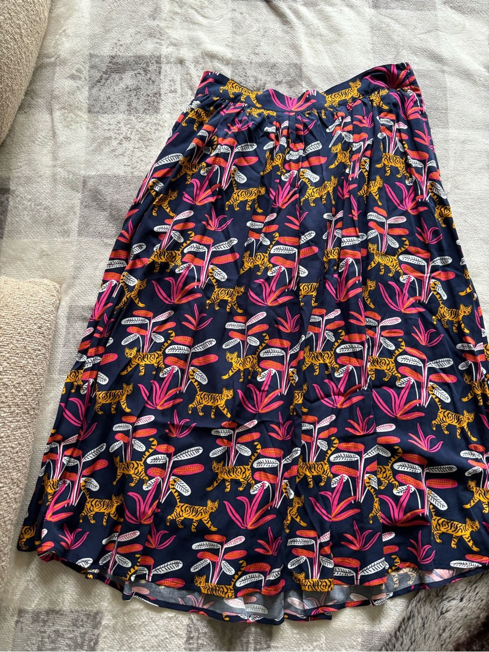 Women's Navy Floral & Tiger Print Midi Skirt - Pink & Mustard modcloth jungle